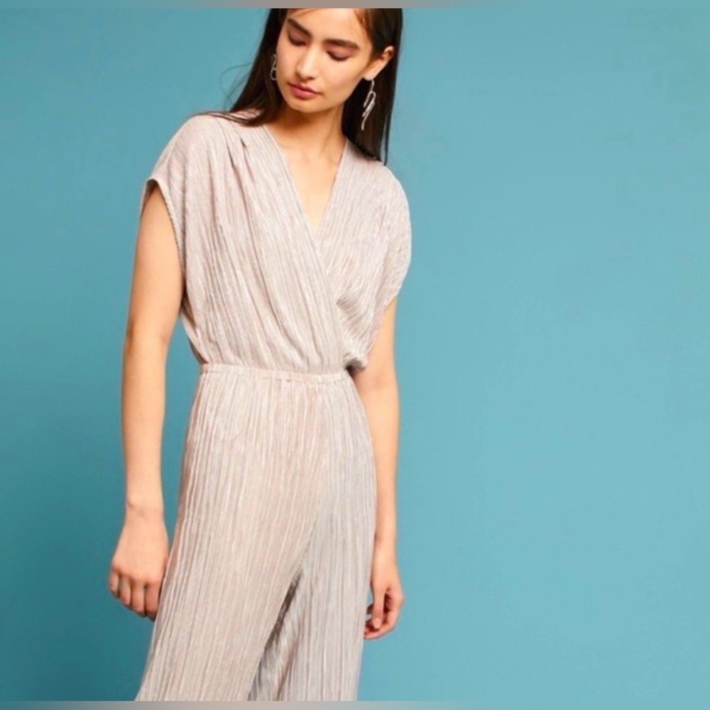 See and Be Seen Metallic Pleated Jumpsuit, Metallic Gold, Baltic Born - Picture 6 of 6